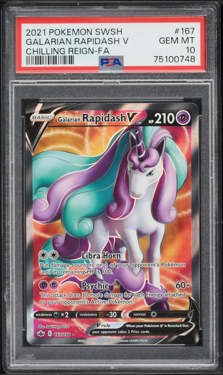 2021 Pokemon SWSH Chilling Reign Full Art Galarian Rapidash V #167 PSA 10 GEM MINT