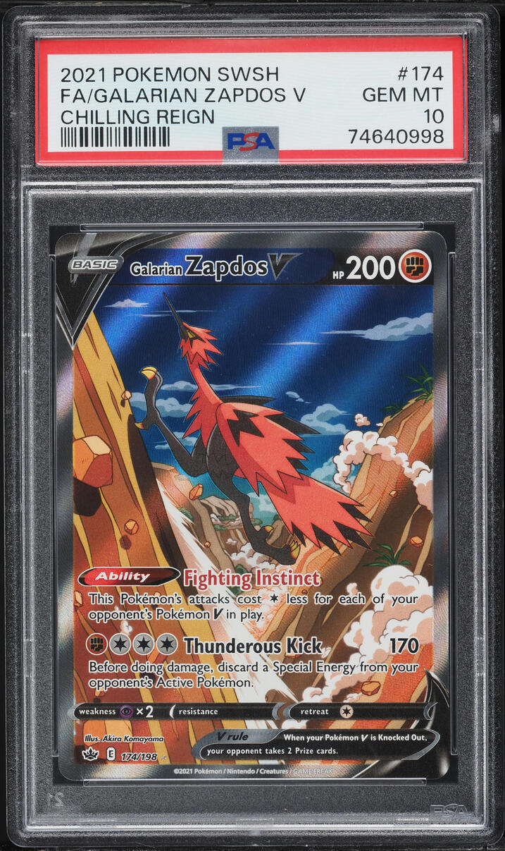2021 Pokemon Sword & Shield Chilling Reign Alt Art Galarian Zapdos V #174 PSA 10 GEM MINT