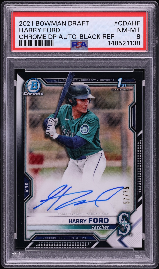 2021 Bowman Chrome Draft Pick Black Refractor Harry Ford PROSPECT AUTO /75 #CDA-HF PSA 8 NM-MT