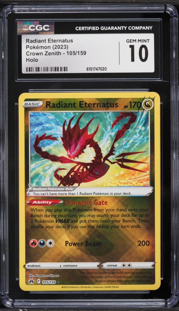 2023 Pokemon Sword & Shield Crown Zenith Holo Radiant Eternatus #105 CGC 10 GEM MINT