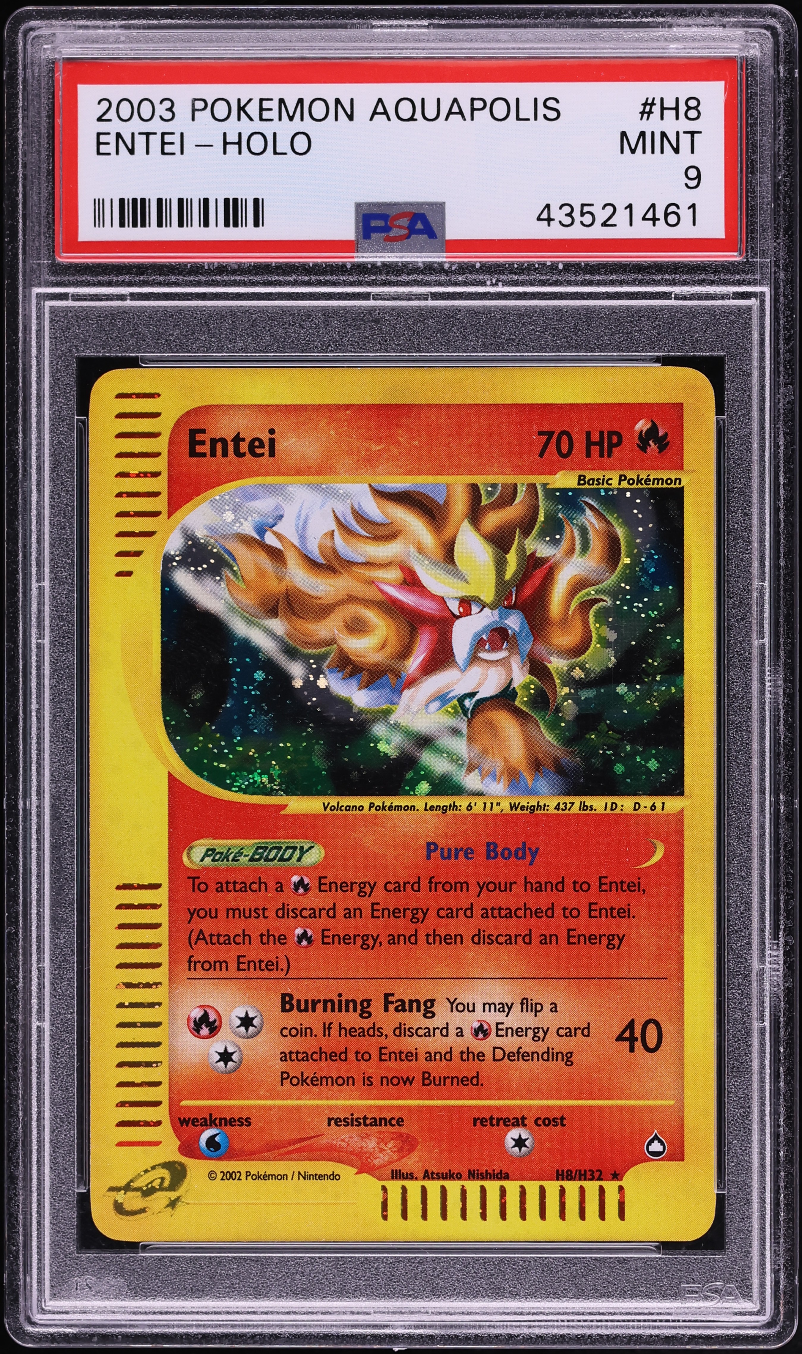 2003 Pokemon Aquapolis Holo Entei #H8 PSA 9 MINT