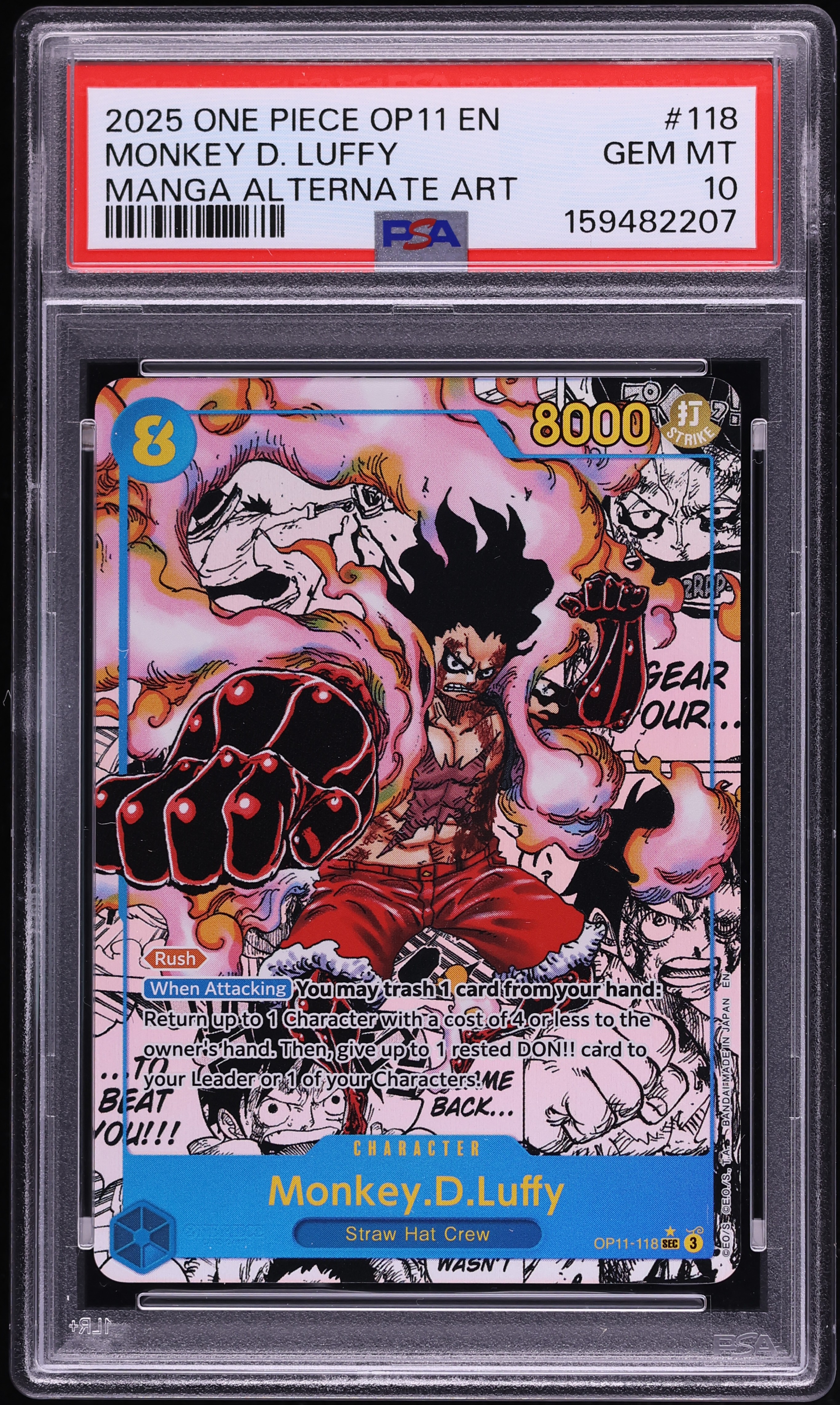 2025 One Piece A Fist Of Divine Speed Manga Alt Art Monkey D. Luffy #OP11-118 PSA 10 GEM MINT