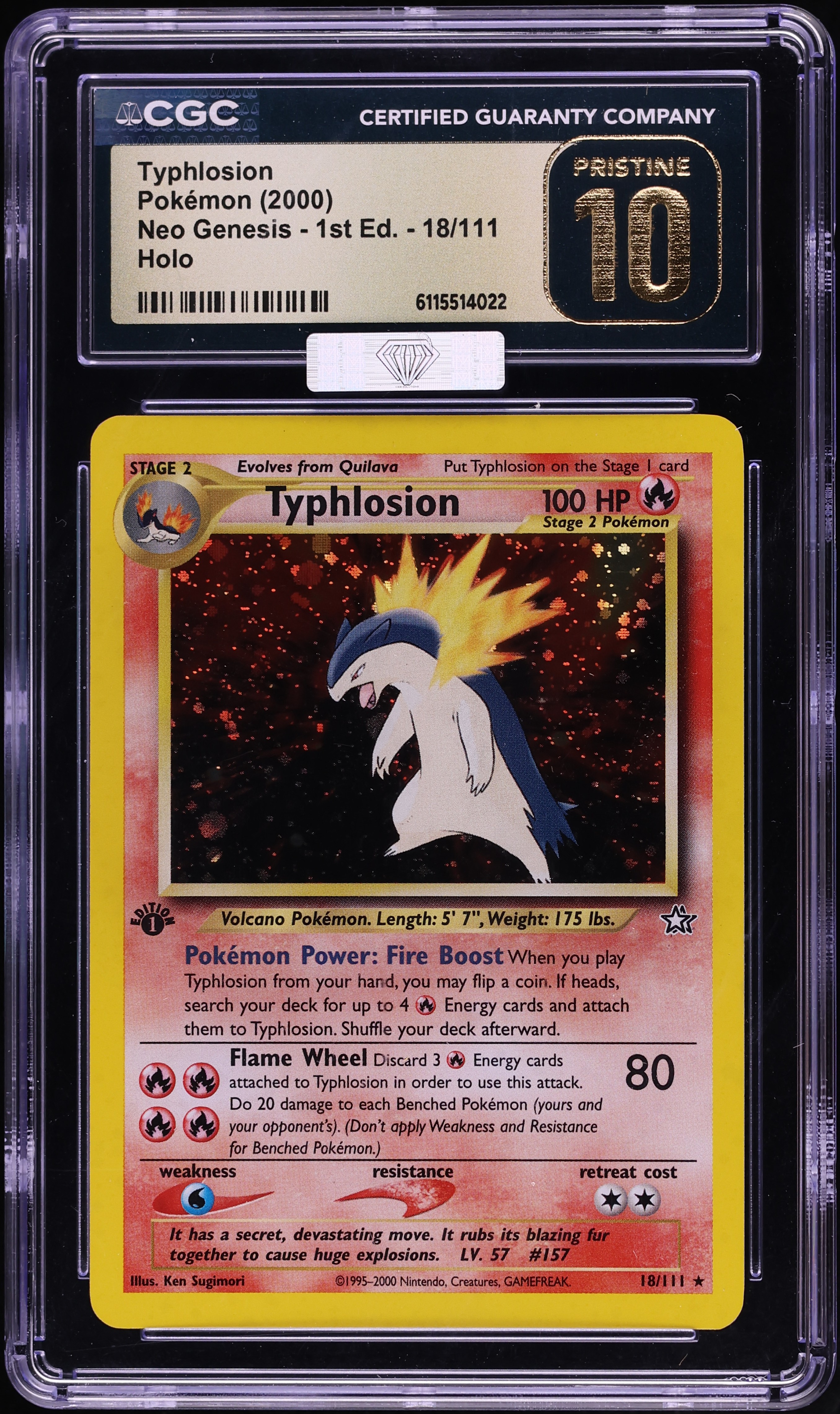 2000 Pokemon Neo Genesis 1st Edition Holo Typhlosion #18 MBA CGC 10 PRISTINE