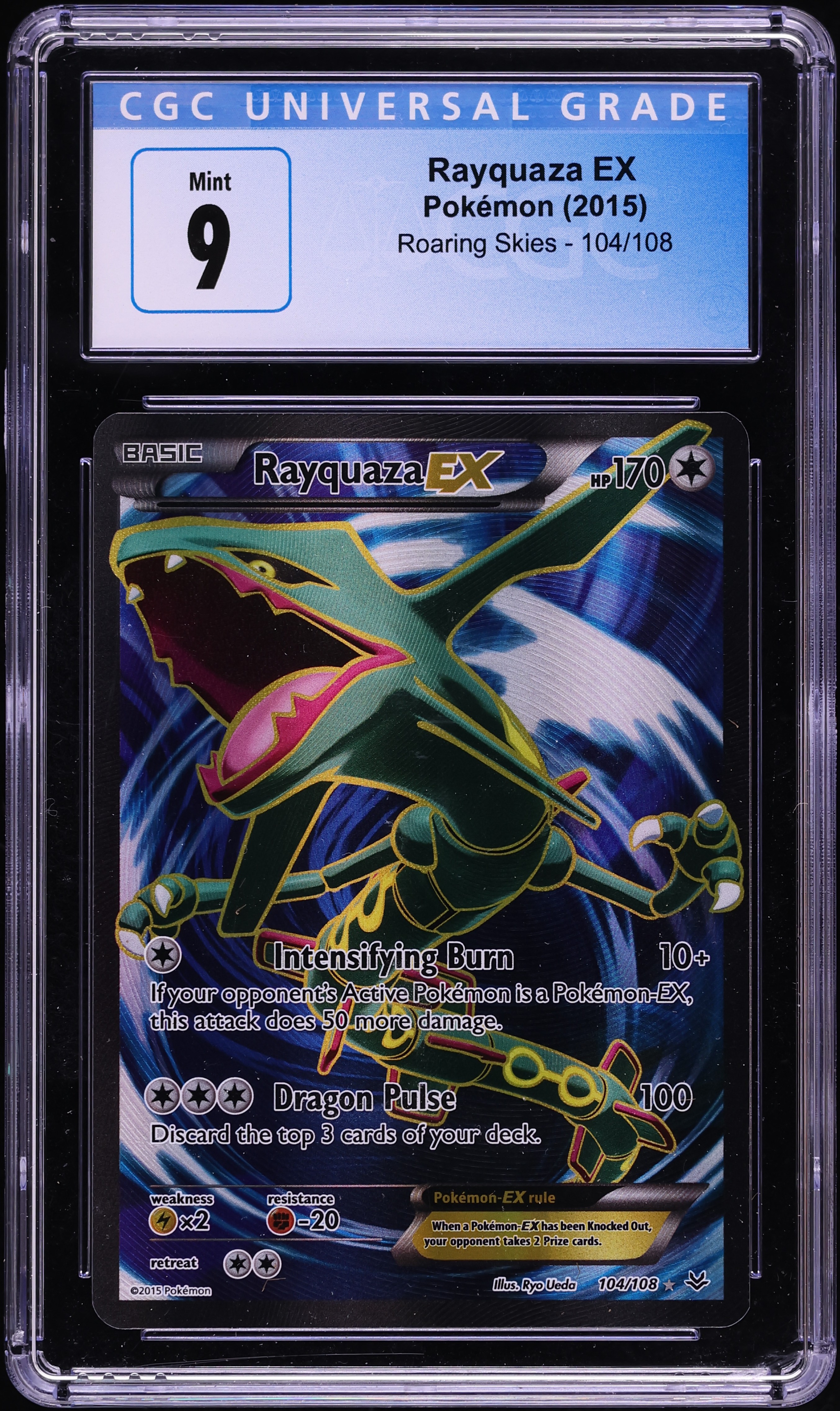 2015 Pokemon XY Roaring Skies Full Art Rayquaza EX #104 CGC 9 MINT
