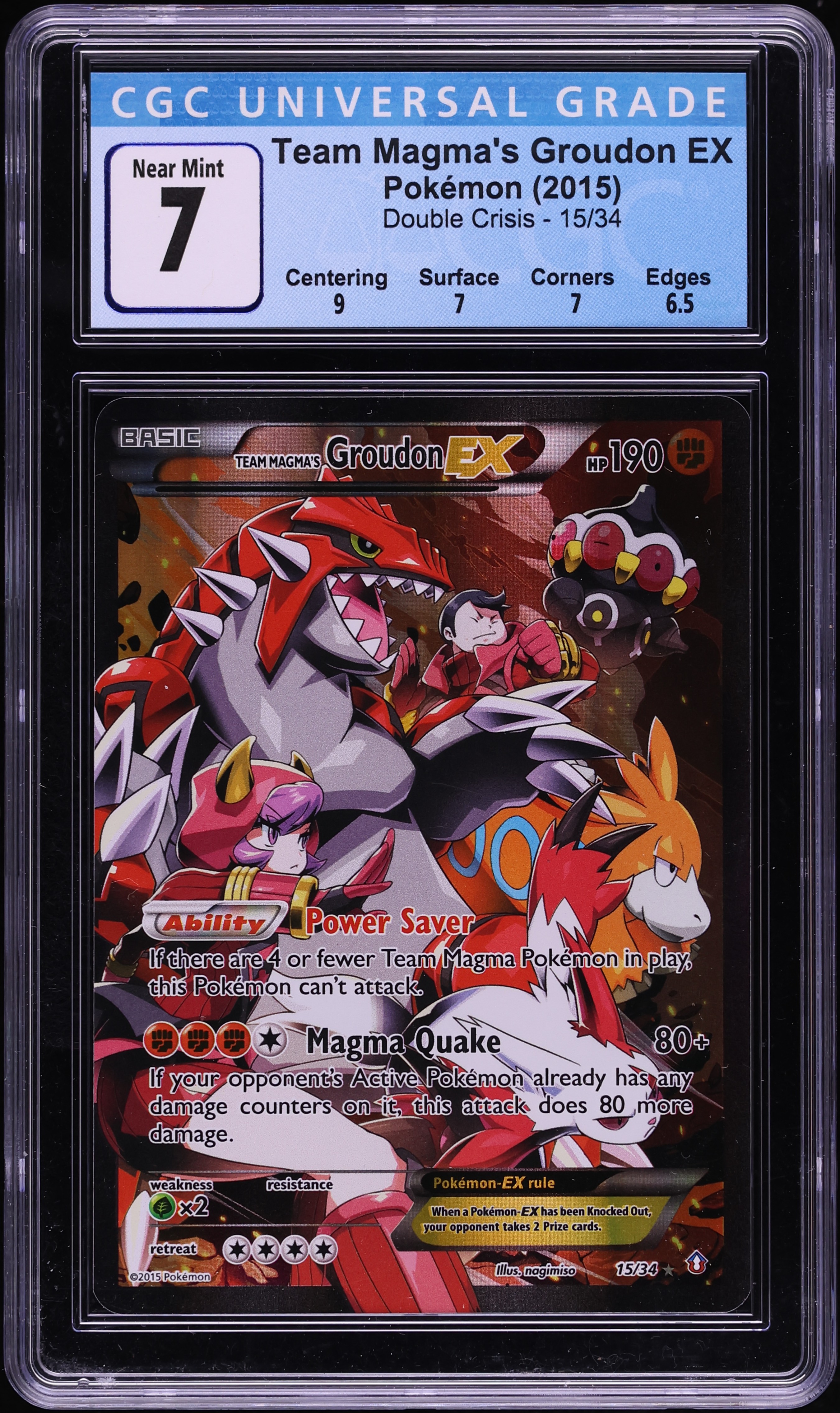 2015 Pokemon XY Double Crisis Full Art Team Magma's Groudon EX #15 CGC 7 NRMT