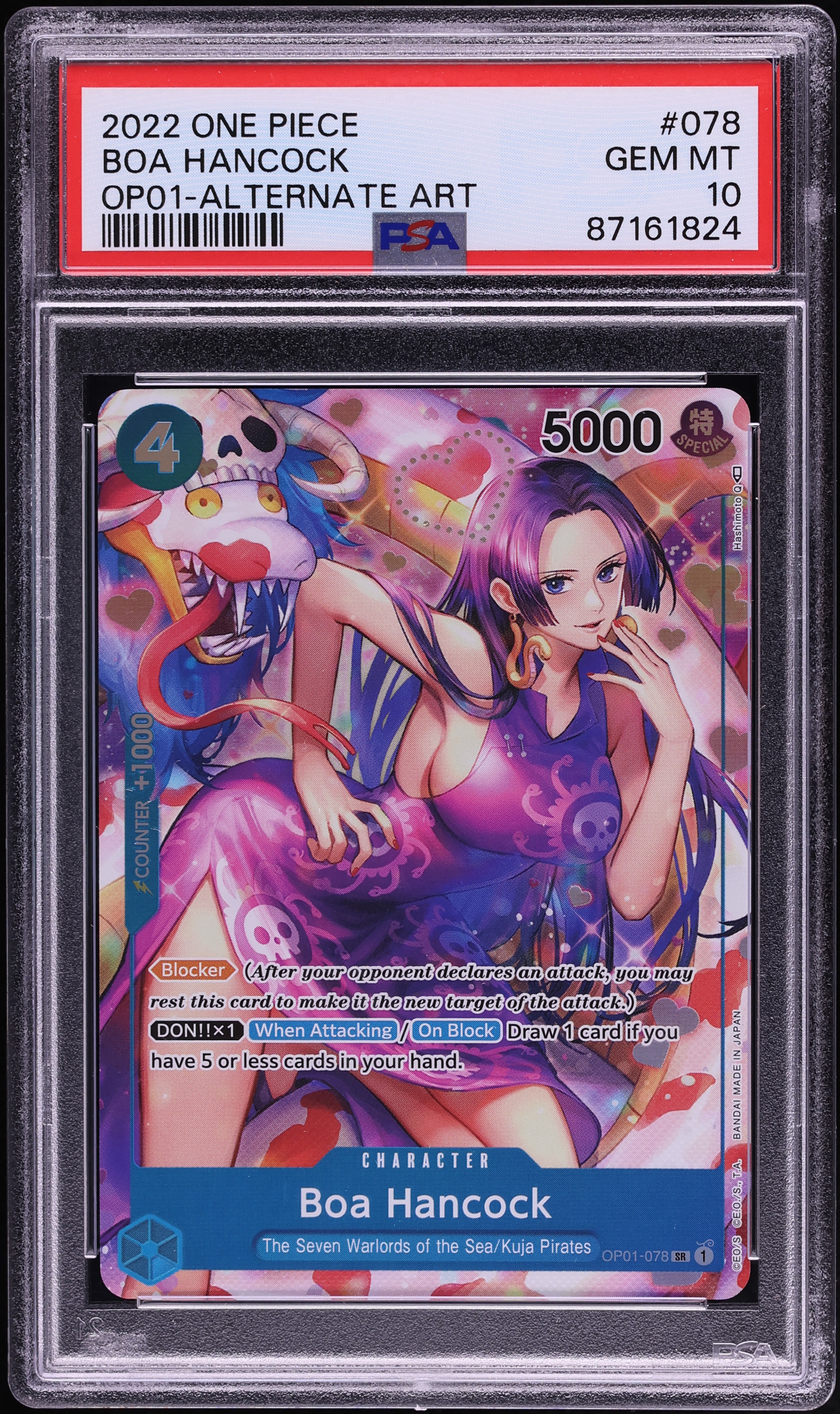 2022 One Piece Romance Dawn SR Alt Art Boa Hancock #OP01-078 PSA 10 GEM MINT