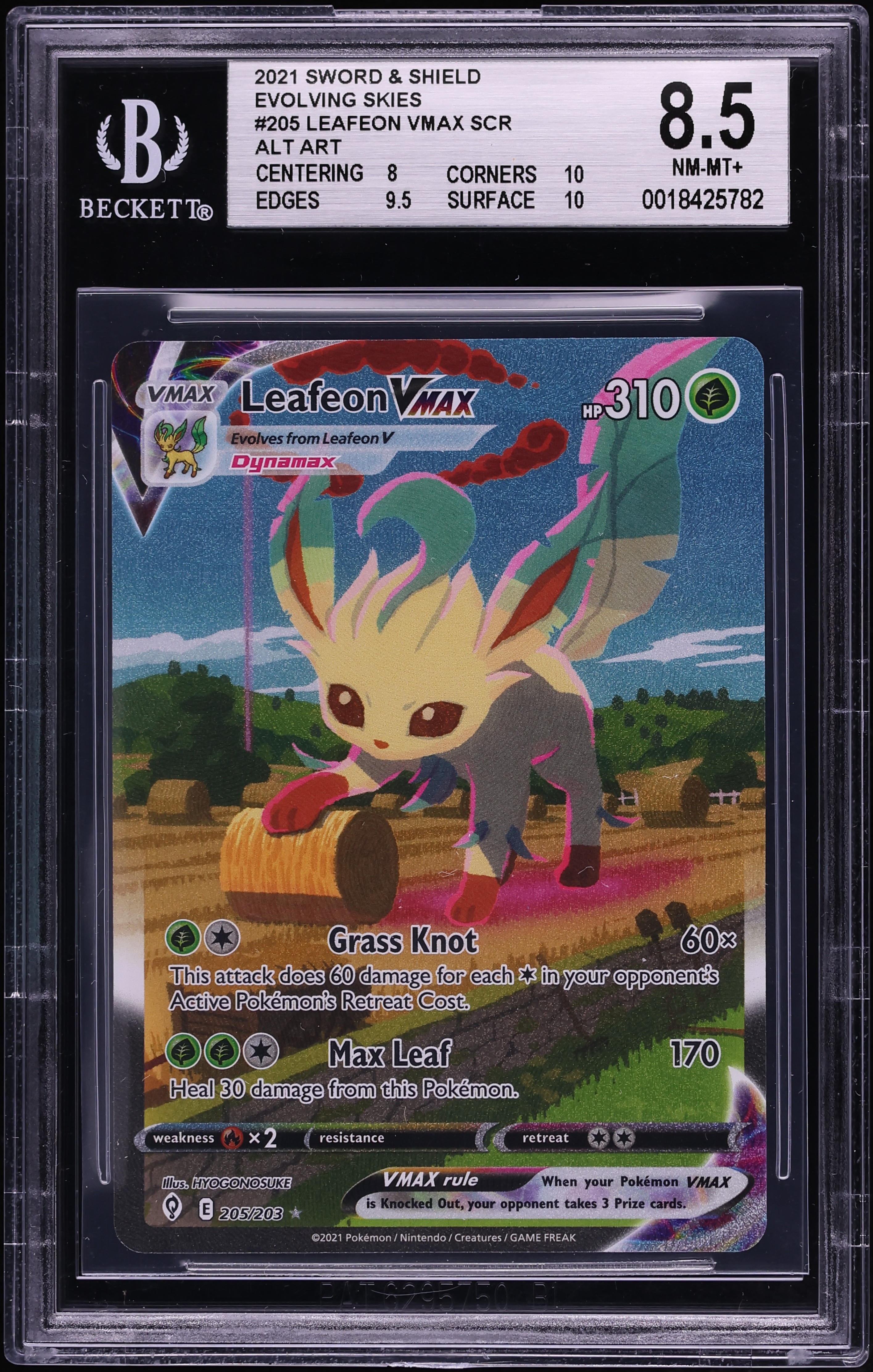 2021 Pokemon Sword & Shield Evolving Skies Full Art Leafeon VMAX #205 BGS 8.5 NM-MT+