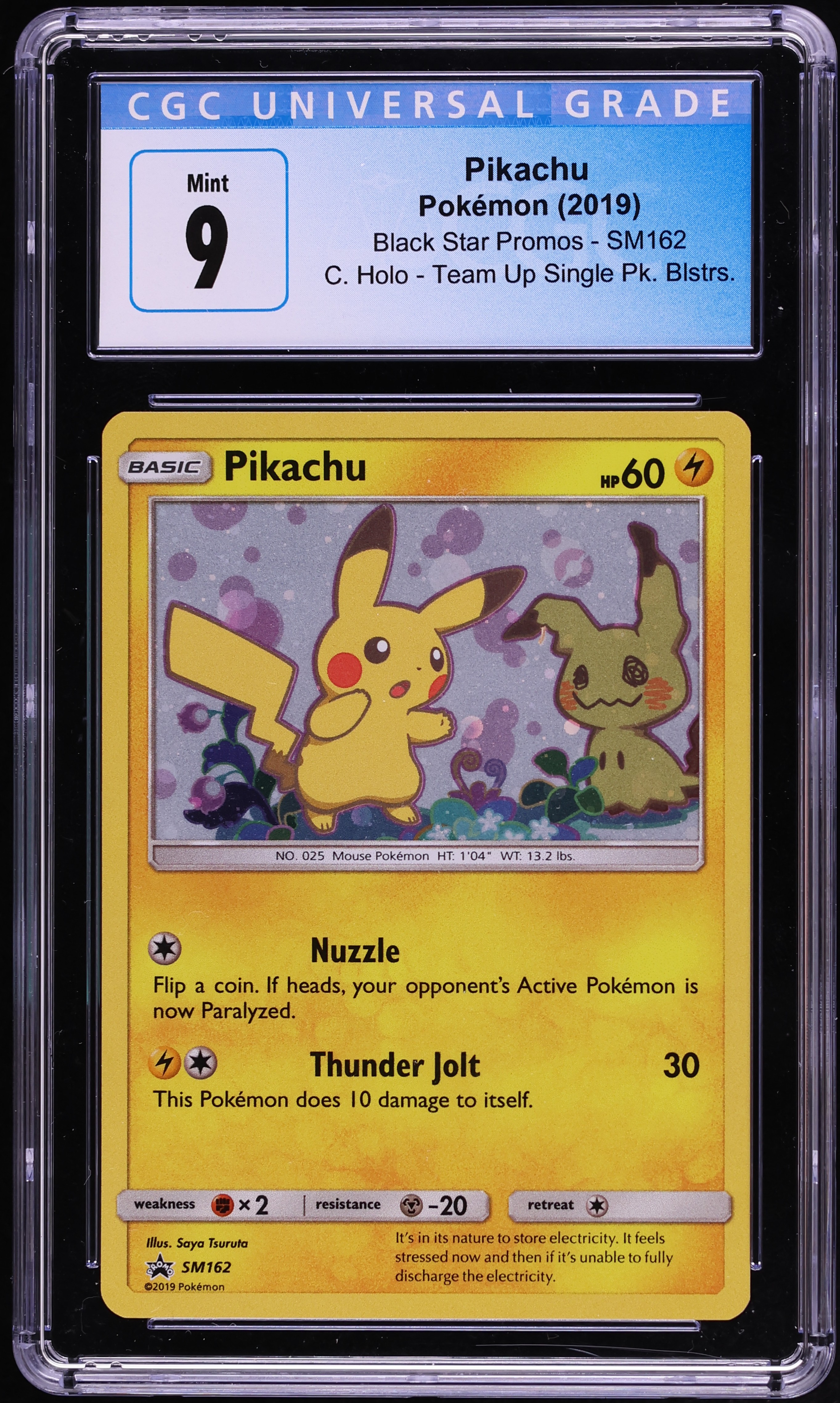 2019 Pokemon Sun & Moon Promo Team Up Single Pack Blister Holo Pikachu #SM162 CGC 9 MINT