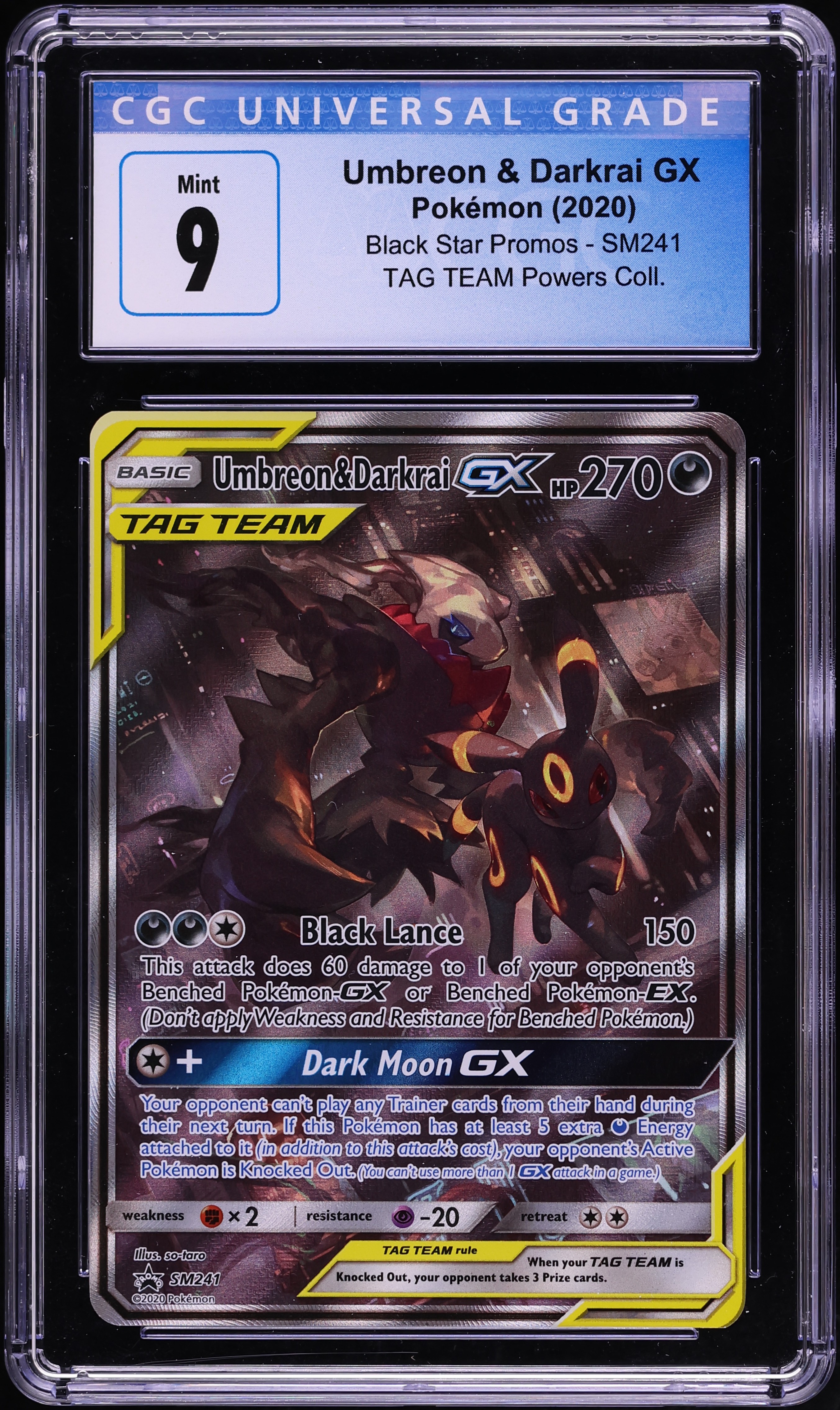 2020 Pokemon Sun & Moon Promo Tag Team Powers Full Art Umbreon & Darkrai GX #SM241 CGC 9 MINT