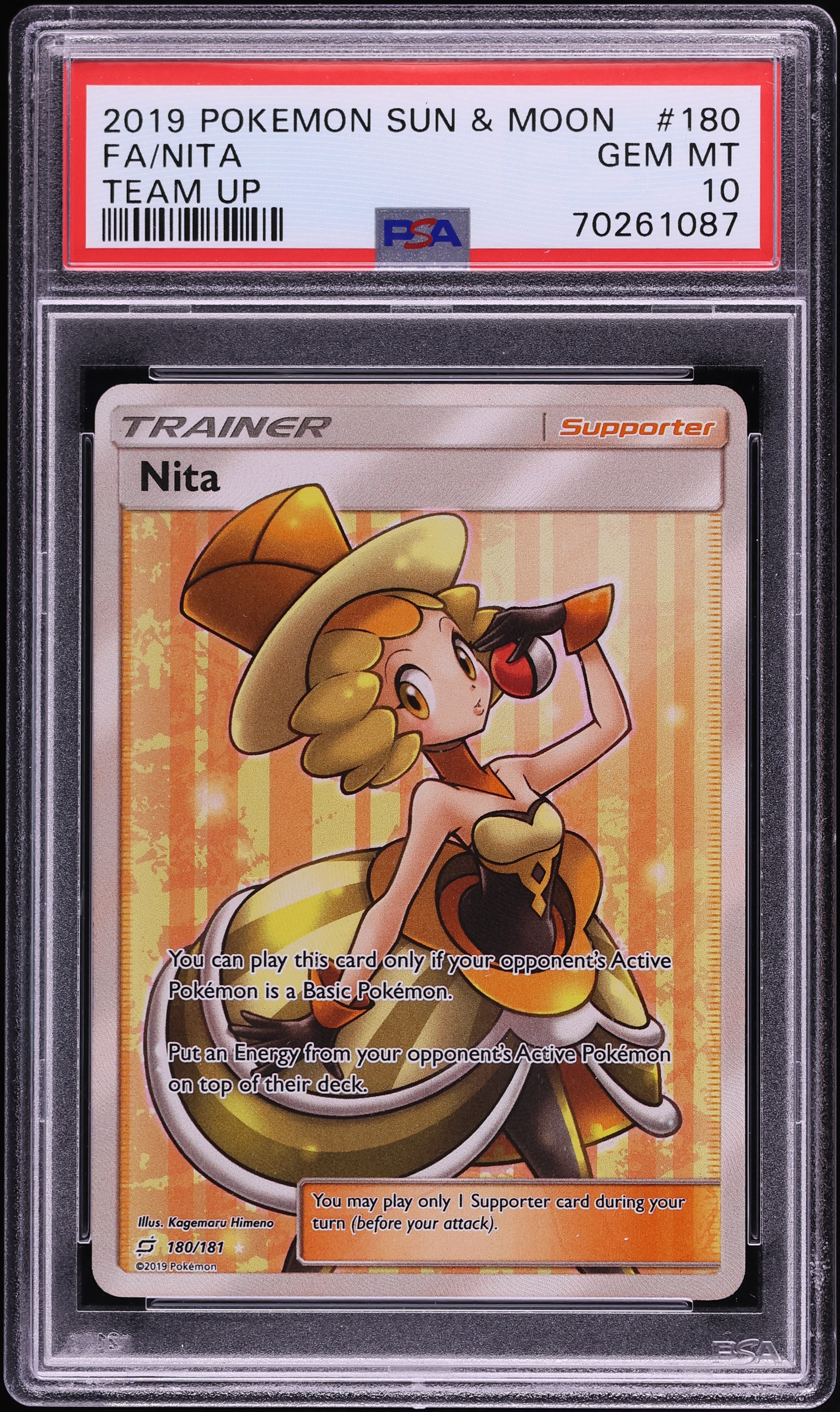2019 Pokemon Sun & Moon Team Up Full Art Nita #180 PSA 10 GEM MINT