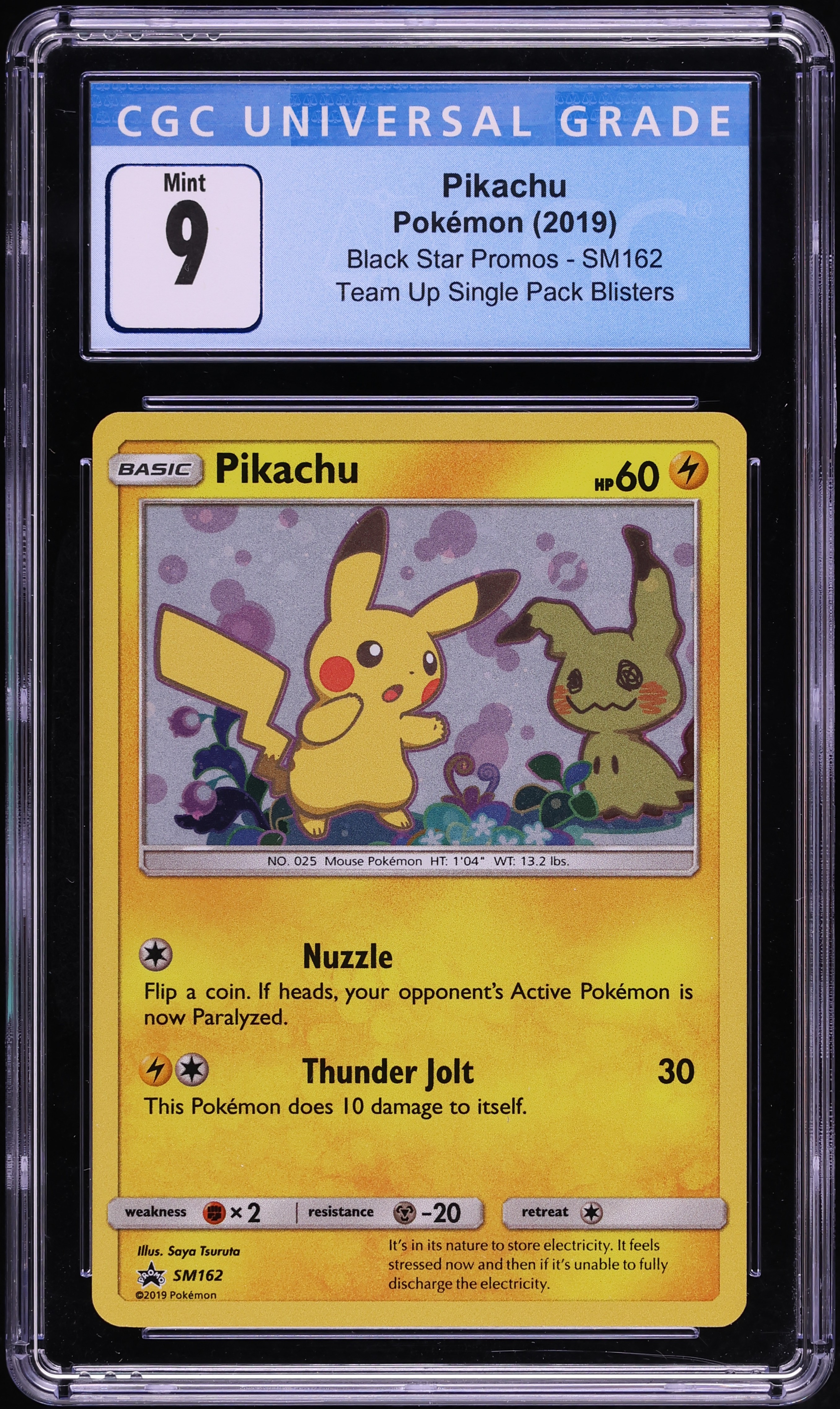 2019 Pokemon Sun & Moon Promo Team Up Single Pack Blister Holo Pikachu #SM162 CGC 9 MINT