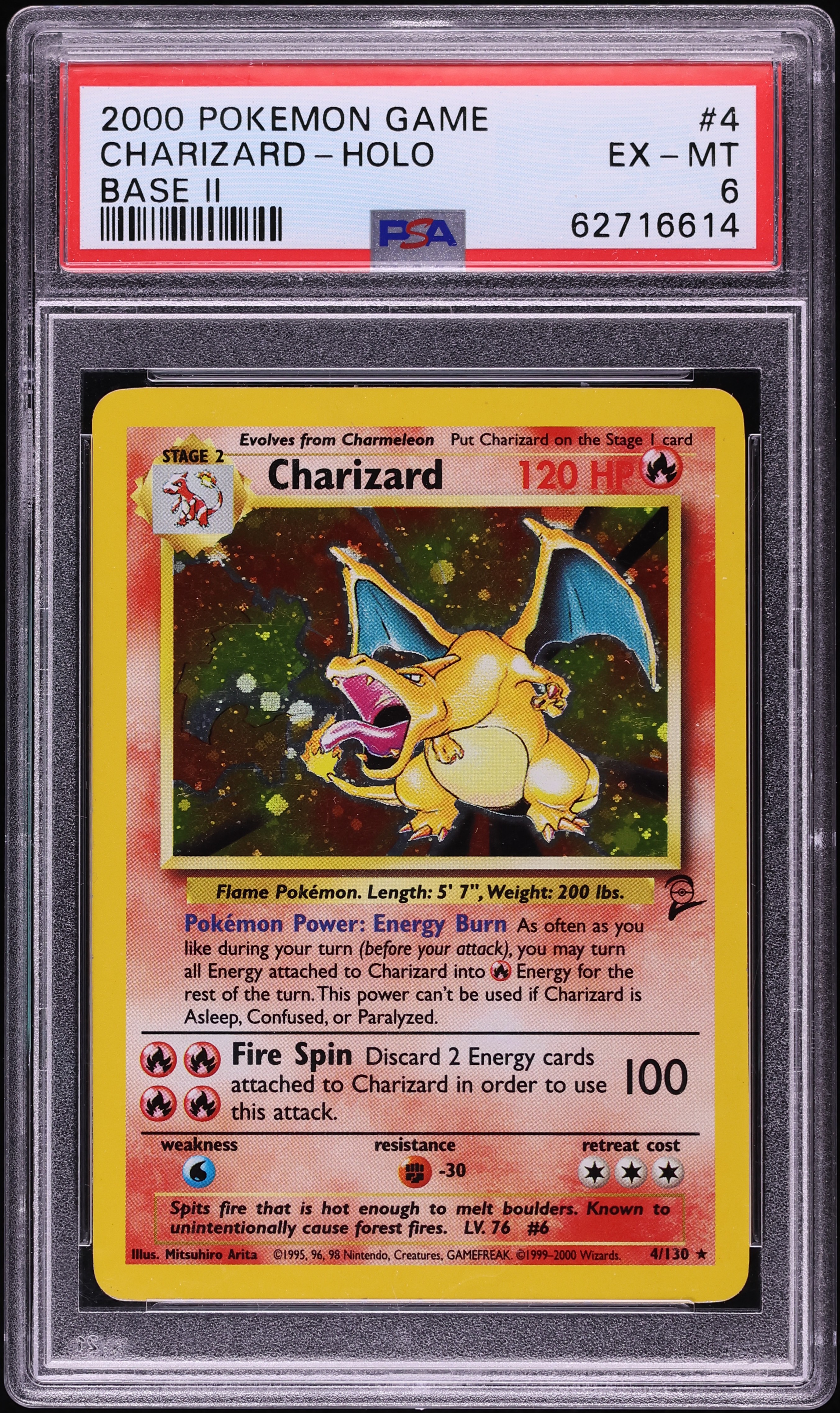 2000 Pokemon Base Set 2 Holo Charizard #4 PSA 6 EXMT