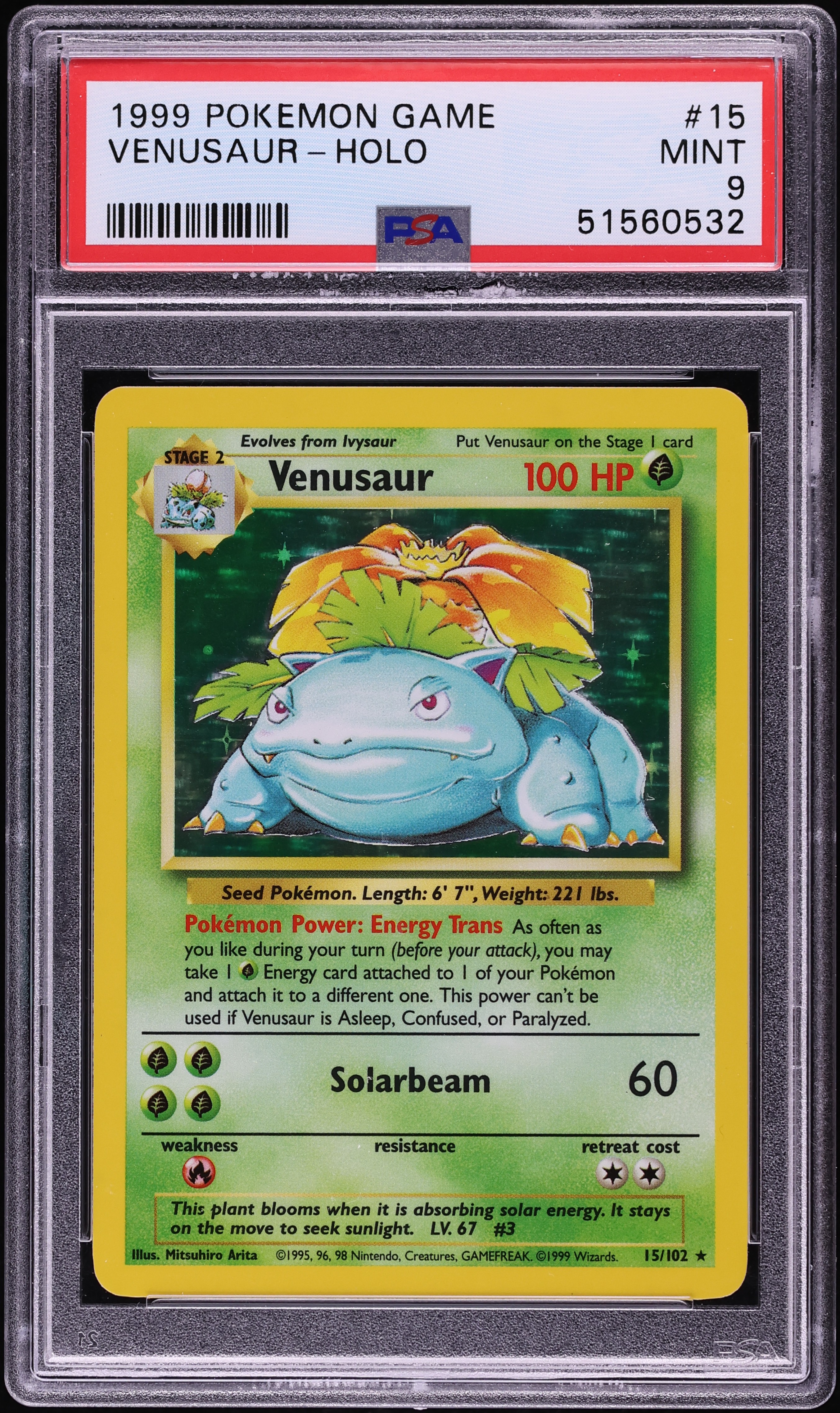1999 Pokemon Base Set Holo Venusaur #15 PSA 9 MINT