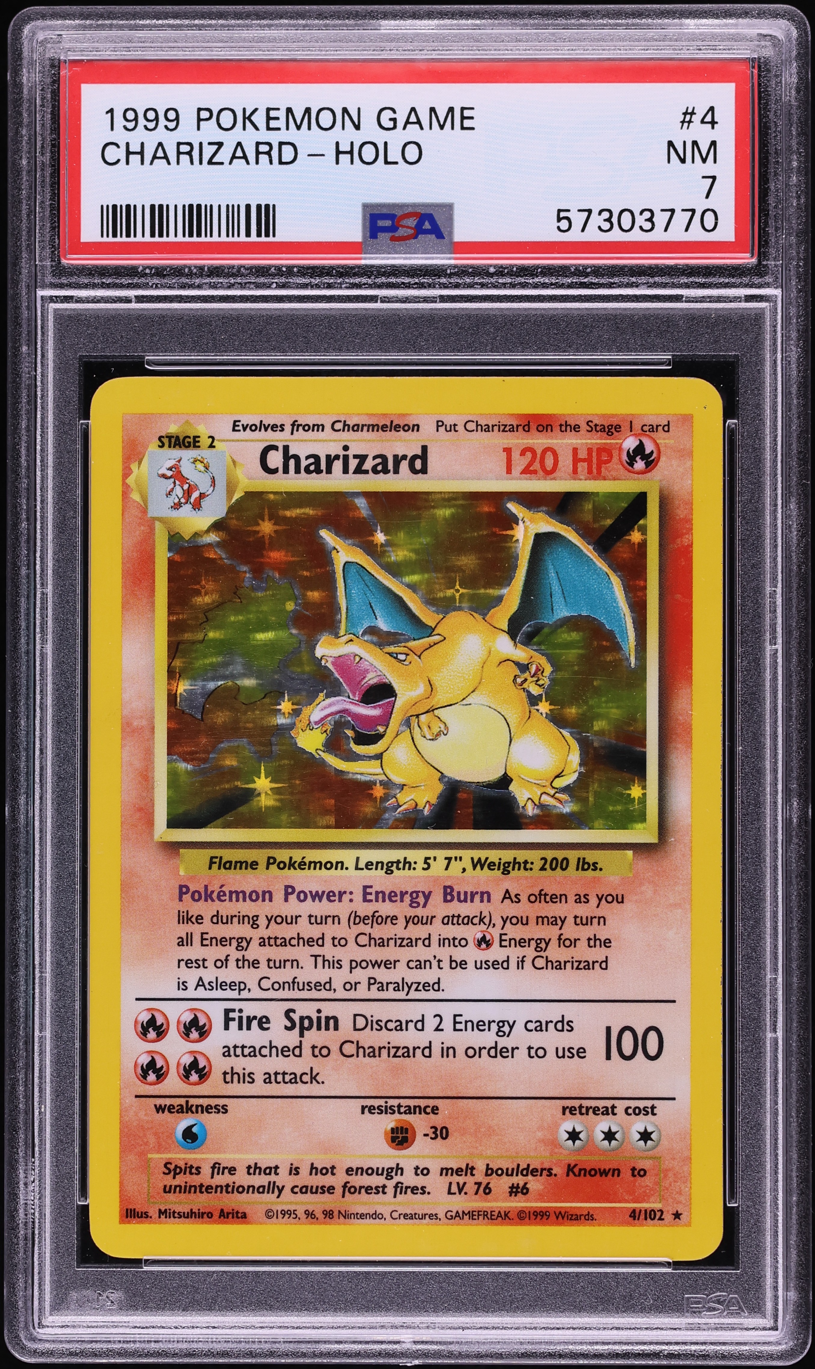 1999 Pokemon Base Set Holo Charizard #4 PSA 7 NRMT