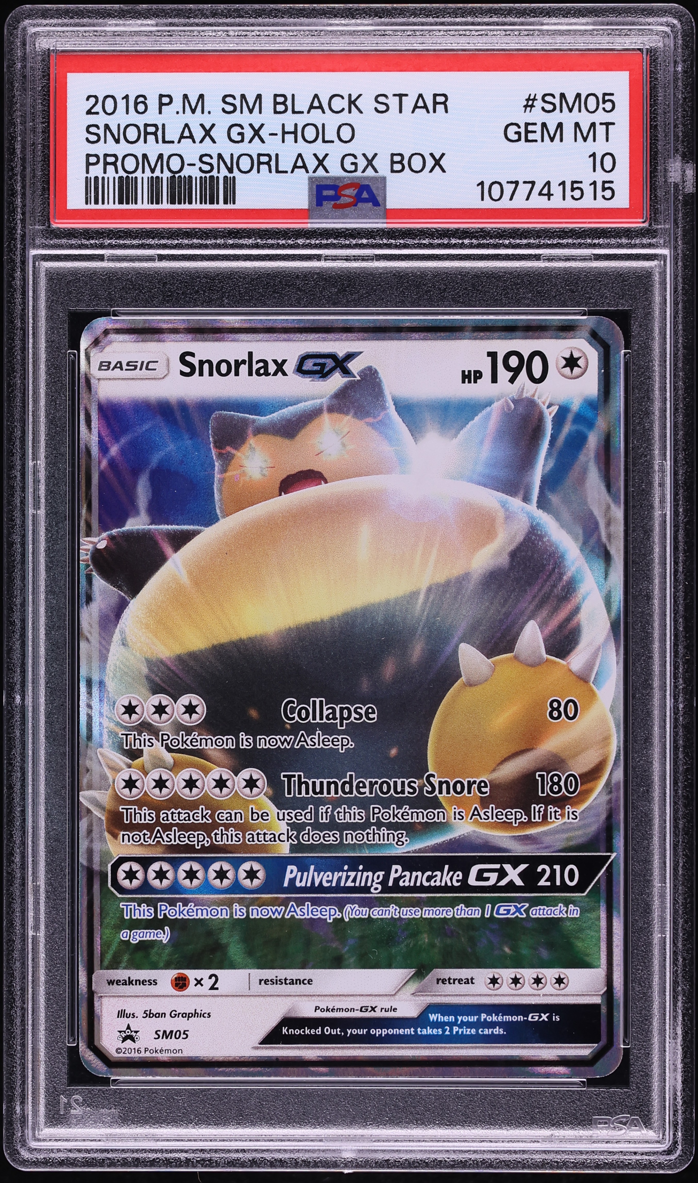 2016 Pokemon Sun & Moon Promo Holo Snorlax GX #SM05 PSA 10 GEM MINT