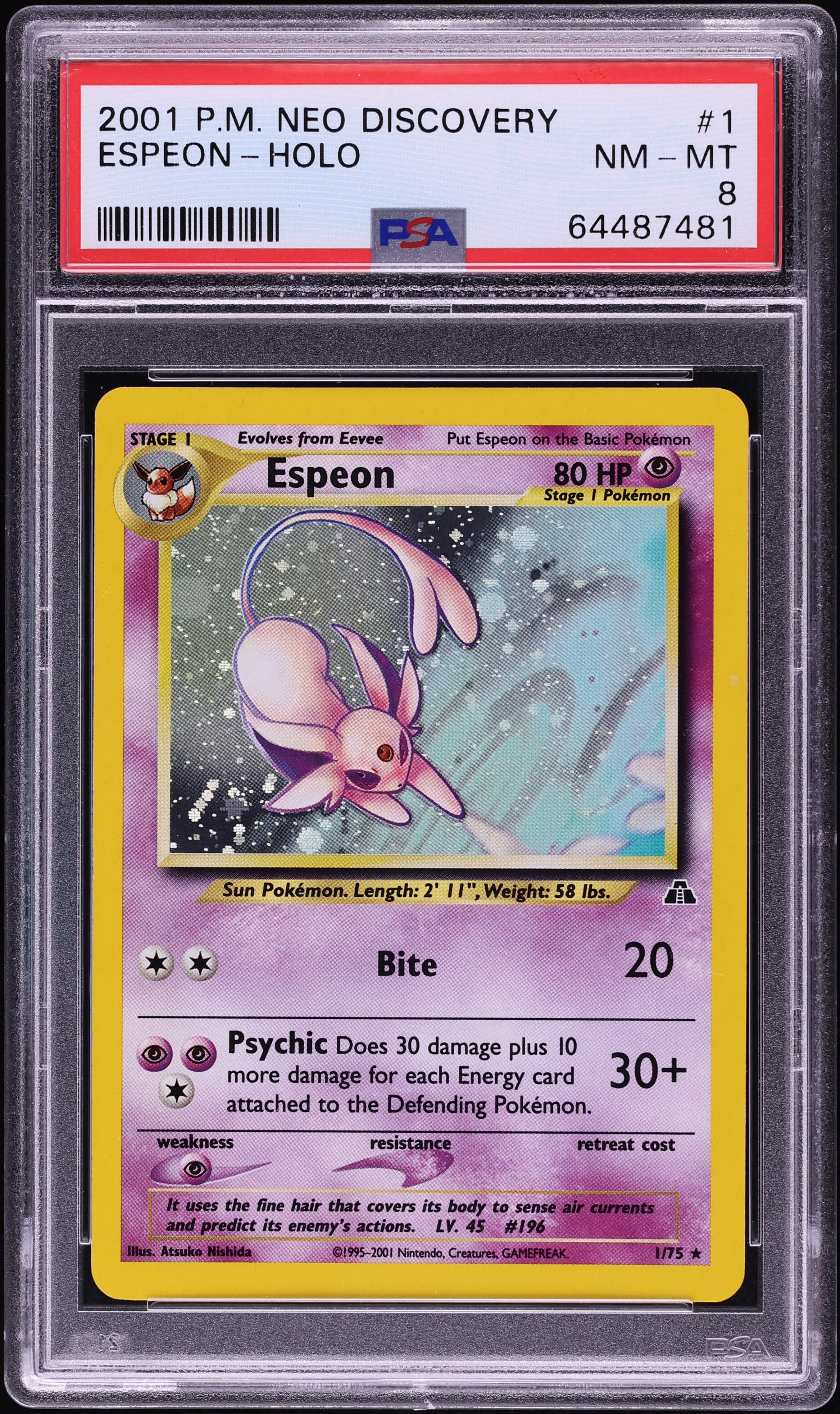 2001 Pokemon Neo Discovery Holo Espeon #1 PSA 8 NM-MT
