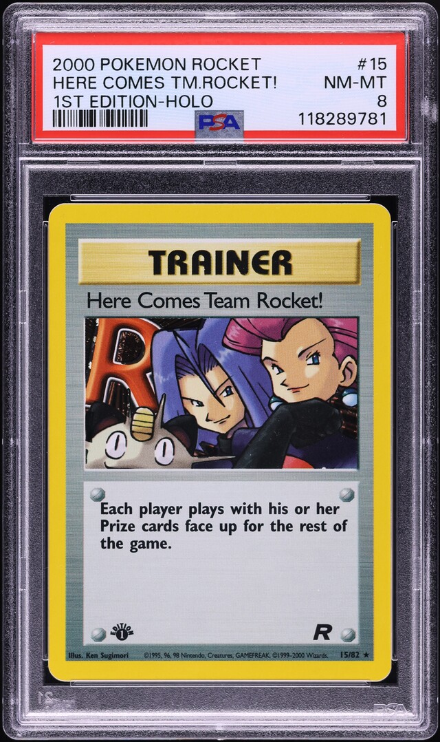 2000 Pokemon Team Rocket 1st Edition Holo Here Comes Team Rocket #15 PSA 8 NM-MT
