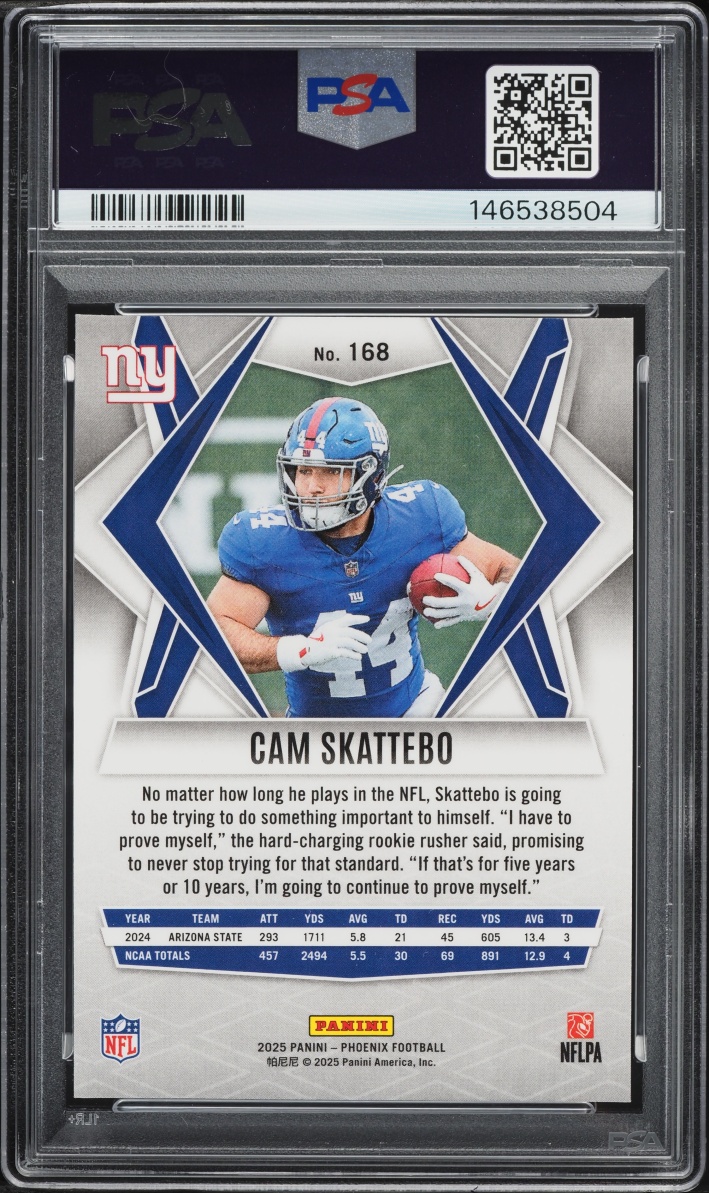 2025 Panini Phoenix Cam Skattebo ROOKIE #168 PSA 10 GEM MINT