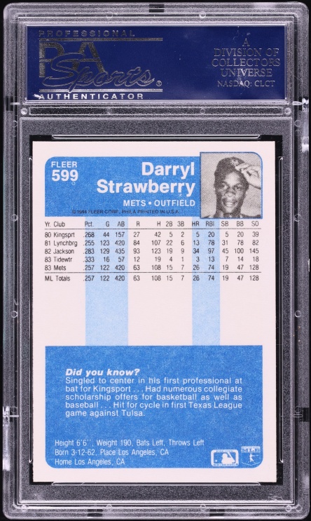 1984 Fleer Darryl Strawberry ROOKIE #599 PSA 10 GEM MINT