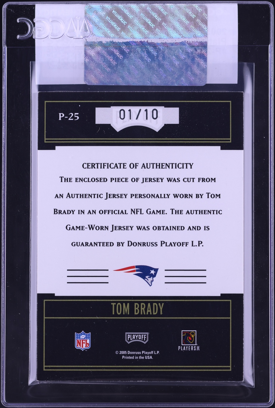 2005 Playoff Honors Plates & Patches Tom Brady PATCH 1/10 #P-25 CGC AUTH - Photo 2