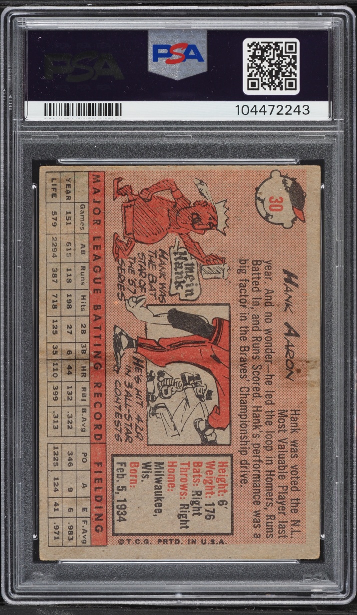 1958 Topps Hank Aaron #30 PSA 4 VGEX