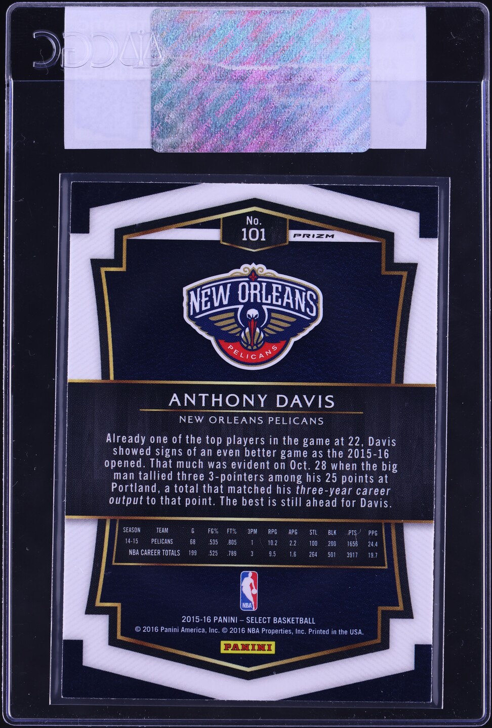 2015 Select Silver Anthony Davis #101 CGC AUTH