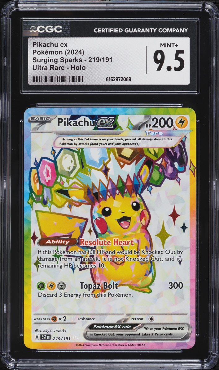 2024 Pokemon Scarlet & Violet Surging Sparks Full Art Pikachu EX #219 CGC 9.5 MINT+