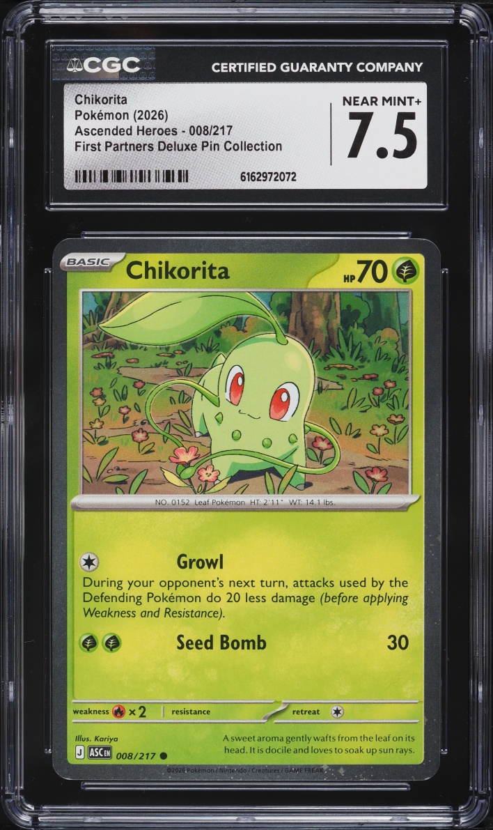 2026 Pokemon Mega Ascended Heroes First Partners Deluxe Pin Collection Chikorita #8 CGC 7.5