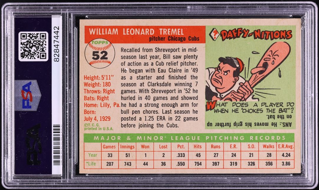 1955 Topps Bill Tremel ROOKIE #52 PSA 4 VGEX