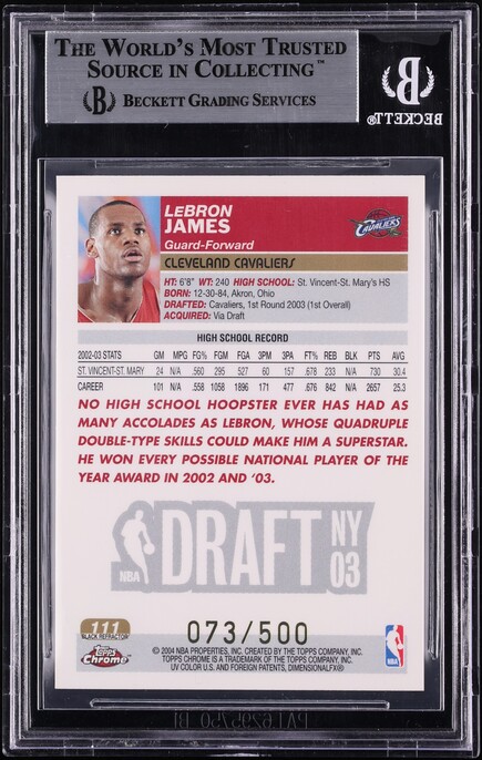 2003 Topps Chrome Black Refractor LeBron James ROOKIE /500 #111 BGS 9 MINT