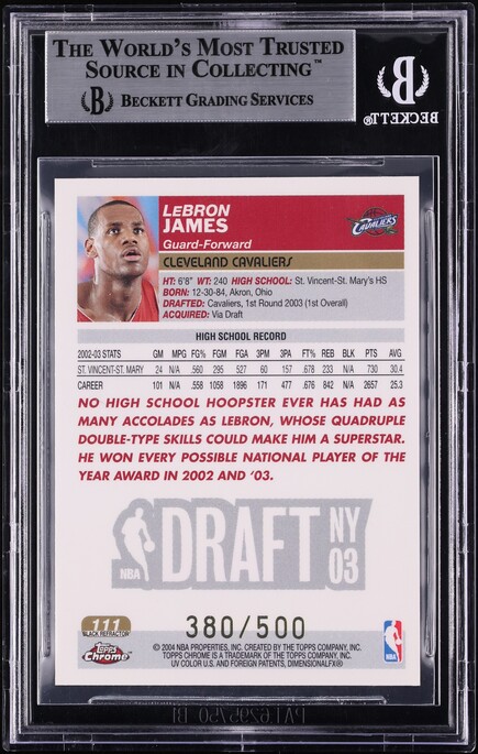 2003 Topps Chrome Black Refractor LeBron James ROOKIE /500 #111 BGS 9 MINT
