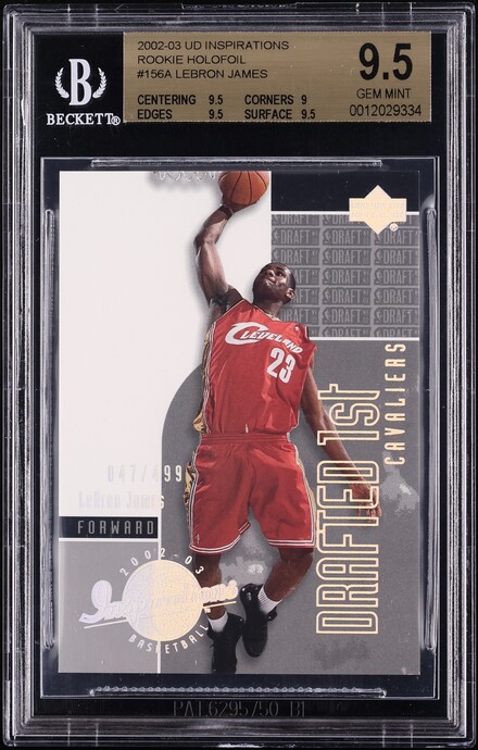 2002 Upper Deck Inspirations Holofoil LeBron James ROOKIE /499 #156A BGS 9.5 GEM MINT