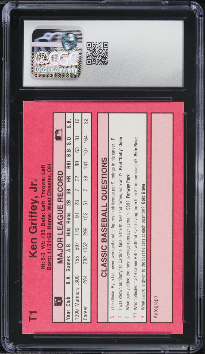 1991 Classic Red Travel Edition Ken Griffey Jr. #T1 CGC 10 GEM MINT