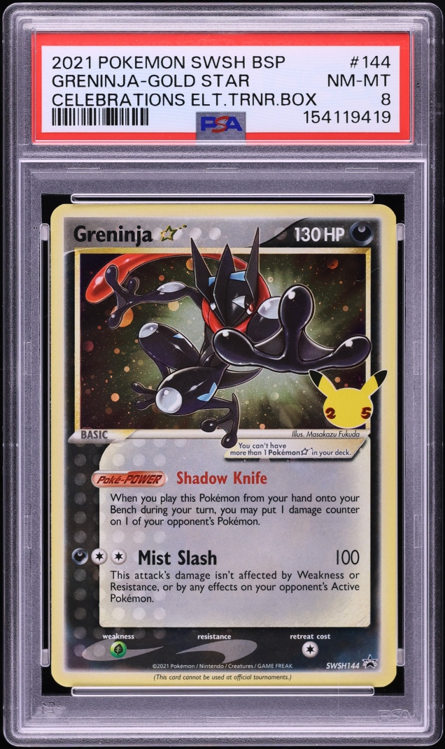 2021 Pokemon Sword & Shield Promo Celebrations ETB Holo Greninja Gold Star #144 PSA 8 NM-MT