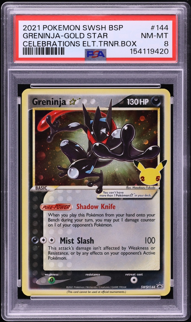 2021 Pokemon Sword & Shield Promo Celebrations ETB Holo Greninja Gold Star #144 PSA 8 NM-MT