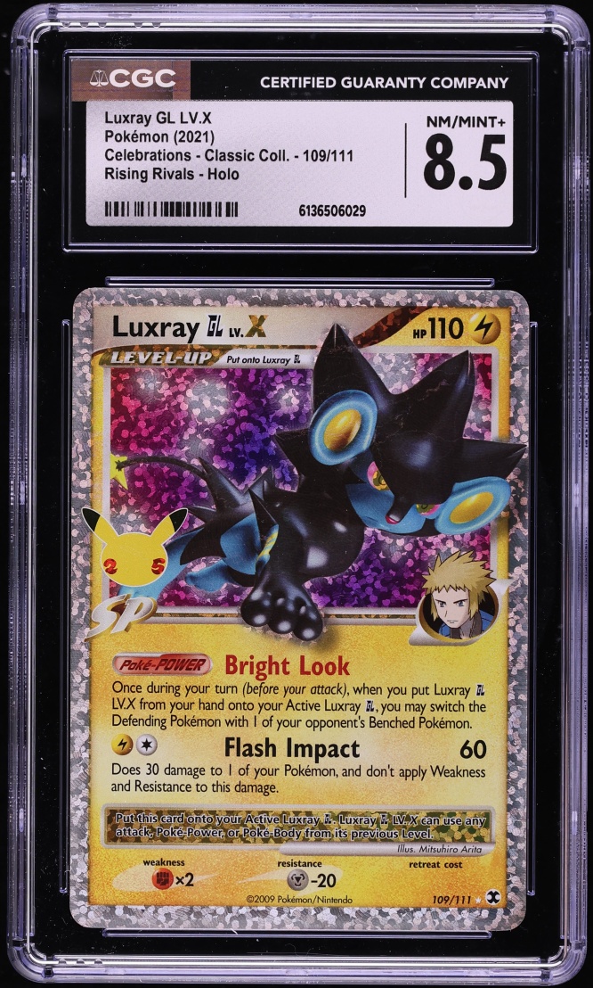 2021 Pokemon Sword & Shield Celebrations Classic Collection Holo Luxray GL LV.X #109 CGC 8.5