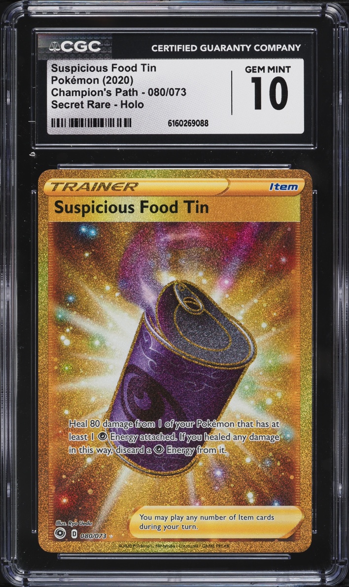 2020 Pokemon Sword & Shield Champion's Path Gold Rare Suspicious Food Tin #80 CGC 10 GEM MINT