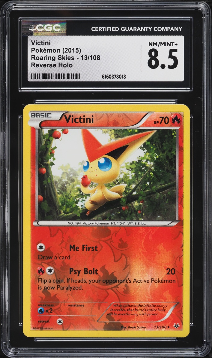 2015 Pokemon XY Roaring Skies Reverse Holo Victini #13 CGC 8.5 NM-MT+