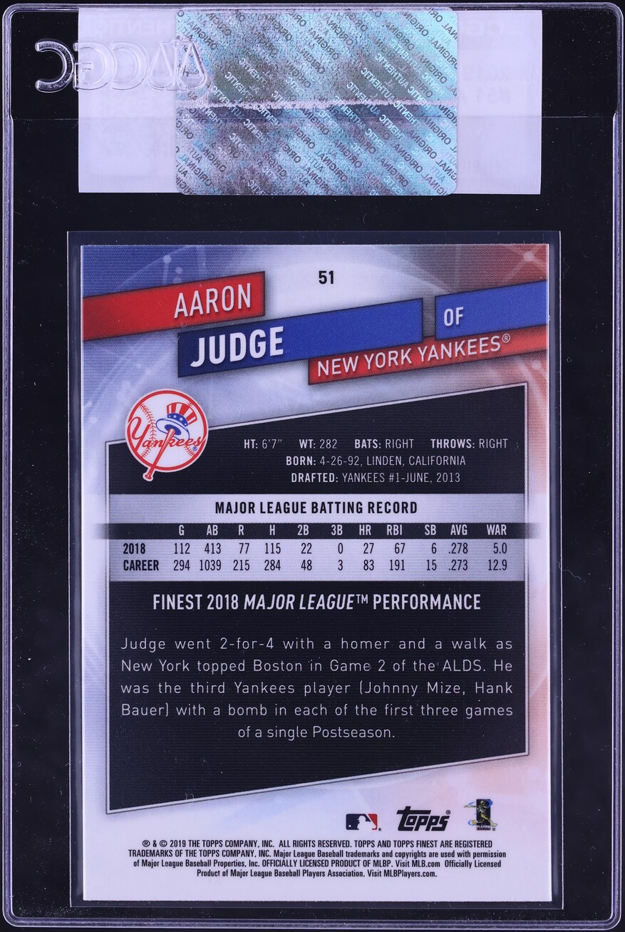 2019 Finest Aaron Judge #51 CGC AUTH