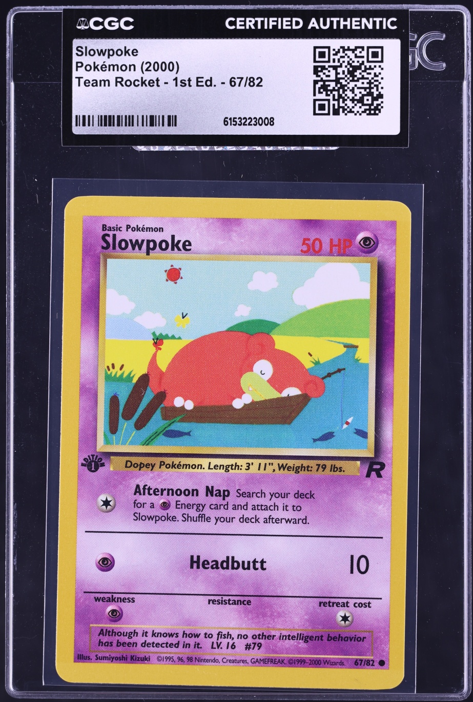 2000 Pokemon Team Rocket 1st Edition Slowpoke #67 CGC AUTH