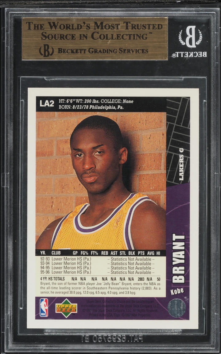1996 Collector's Choice Lakers Team Set Kobe Bryant ROOKIE #LA2 BGS 9.5 GEM MINT