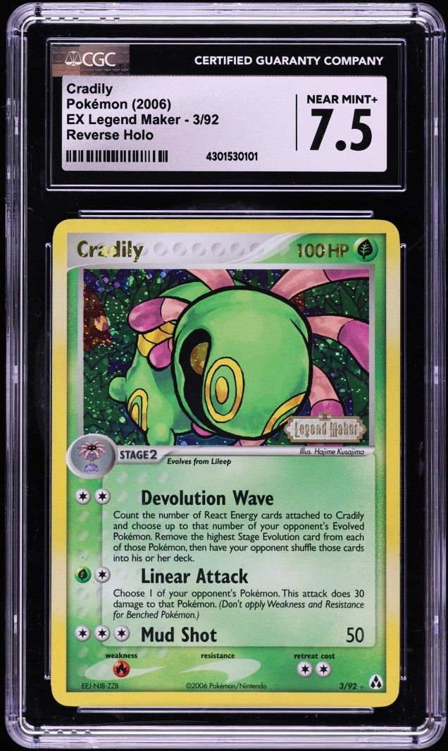 2006 Pokemon EX Legend Maker Reverse Holo Cradily #3 CGC 7.5 NRMT+