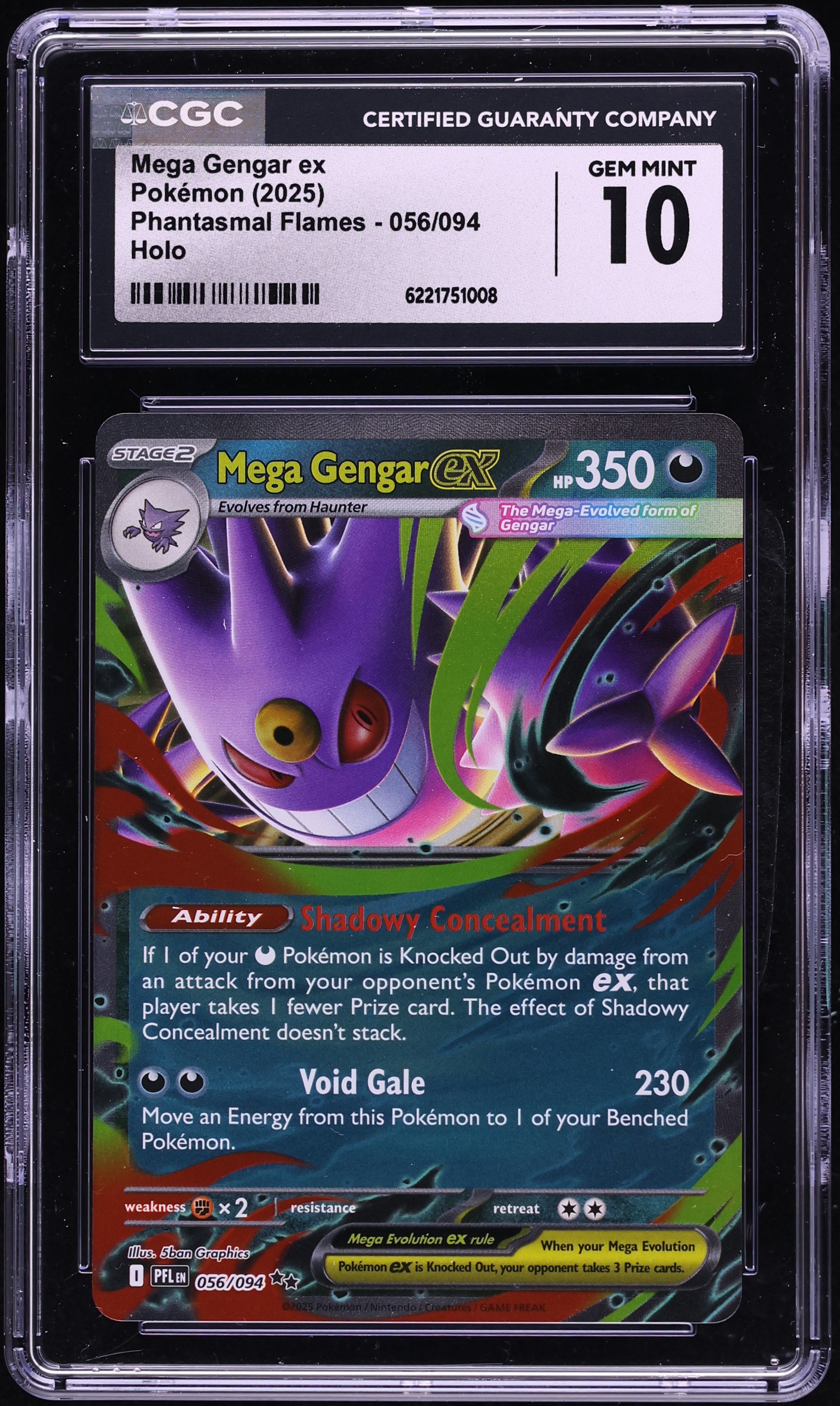 2025 Pokemon Mega Evolution Phantasmal Flames Holo Mega Gengar Ex #56 CGC 10 GEM MINT