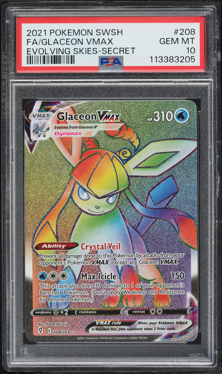 2021 Pokemon Sword & Shield Evolving Skies Rainbow Rare Glaceon VMAX #208 PSA 10 GEM MINT