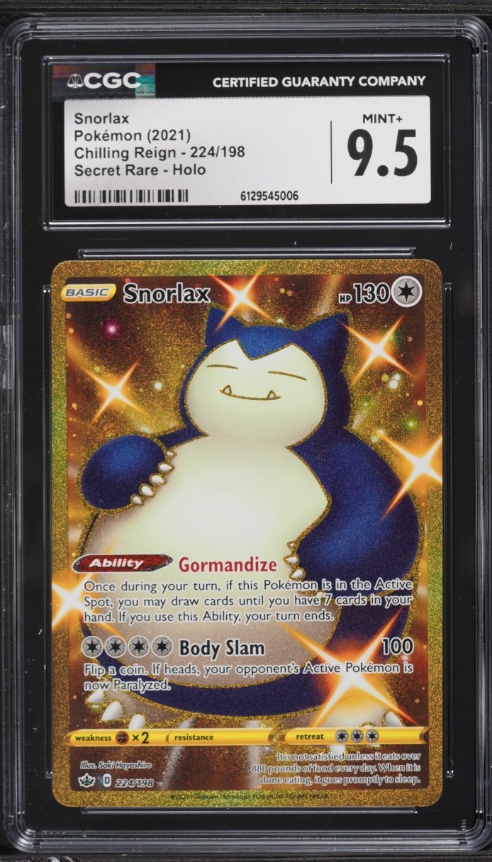 2021 Pokemon Sword & Shield Chilling Reign Gold Rare Snorlax #224 CGC 9.5 MINT+