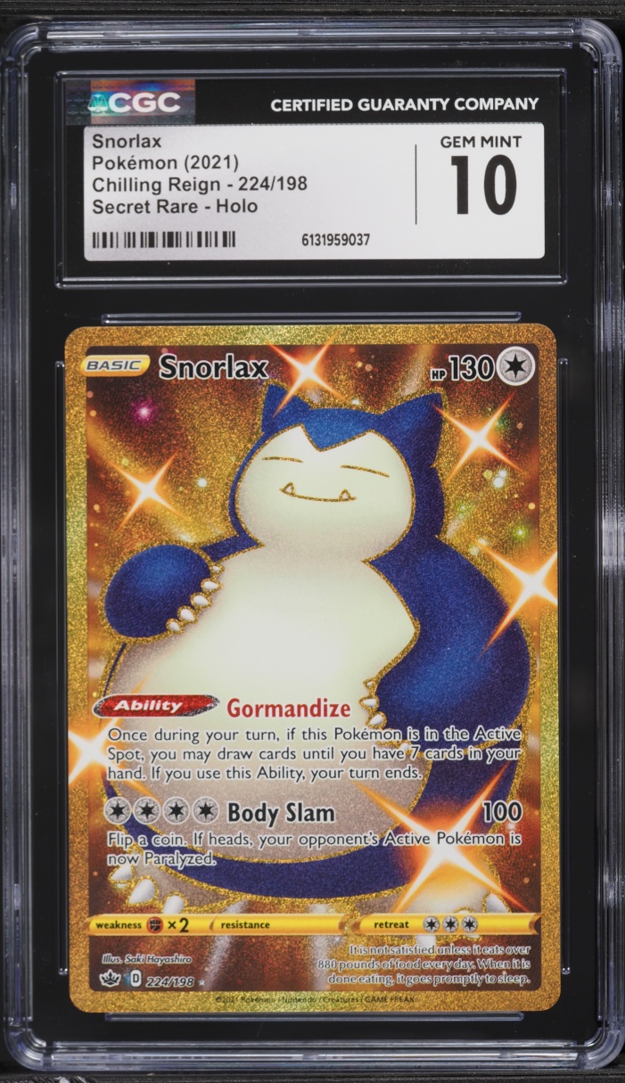 2021 Pokemon Sword & Shield Chilling Reign Gold Rare Snorlax #224 CGC 10 GEM MINT