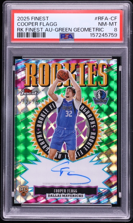 2025 Finest Green Geometric Cooper Flagg ROOKIE AUTO /75 #RFA-CF PSA 8 NM-MT