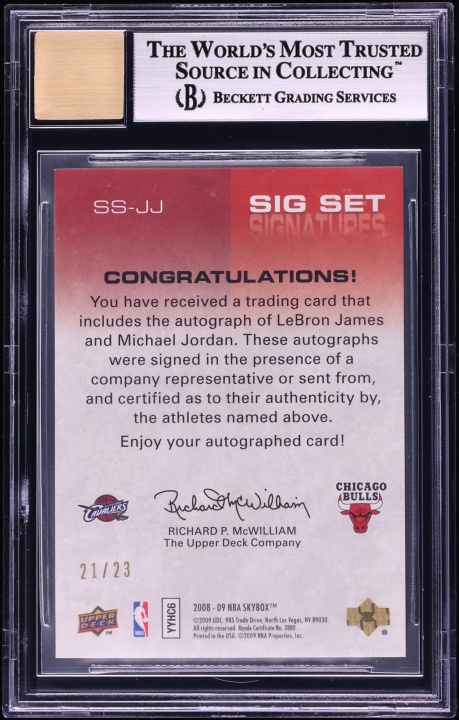 2008 Skybox Signature Set LeBron James Michael Jordan AUTO /23 #SS-JJ BGS 9 MINT