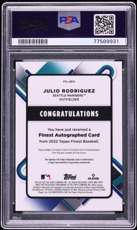 2022 Finest Red Refractor Julio Rodriguez ROOKIE AUTO /5 #FA-JRO PSA 10 GEM MINT