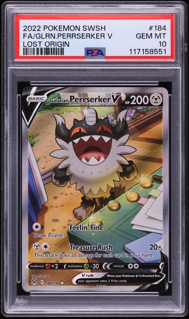 2022 Pokemon Sword & Shield Lost Origin Full Art Galarian Perrserker V #184 PSA 10 GEM MINT
